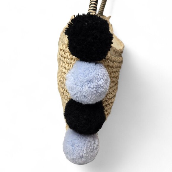 Janie and Jack Straw Pom Pom Trim Handbag Youth Rounded Strap Fun Plush - Picture 3 of 7